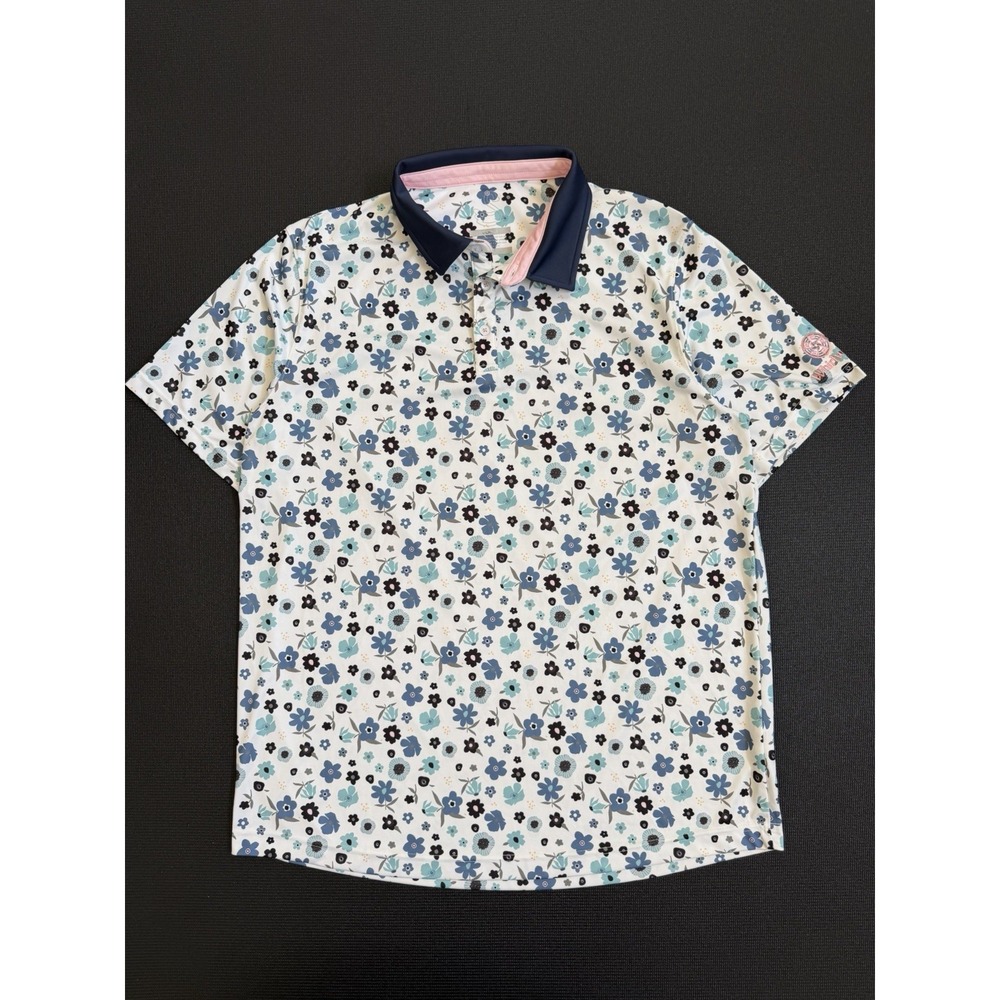 Swannies Golf Floral Full Print Performance Polo Button Up Shirt XL Preppy